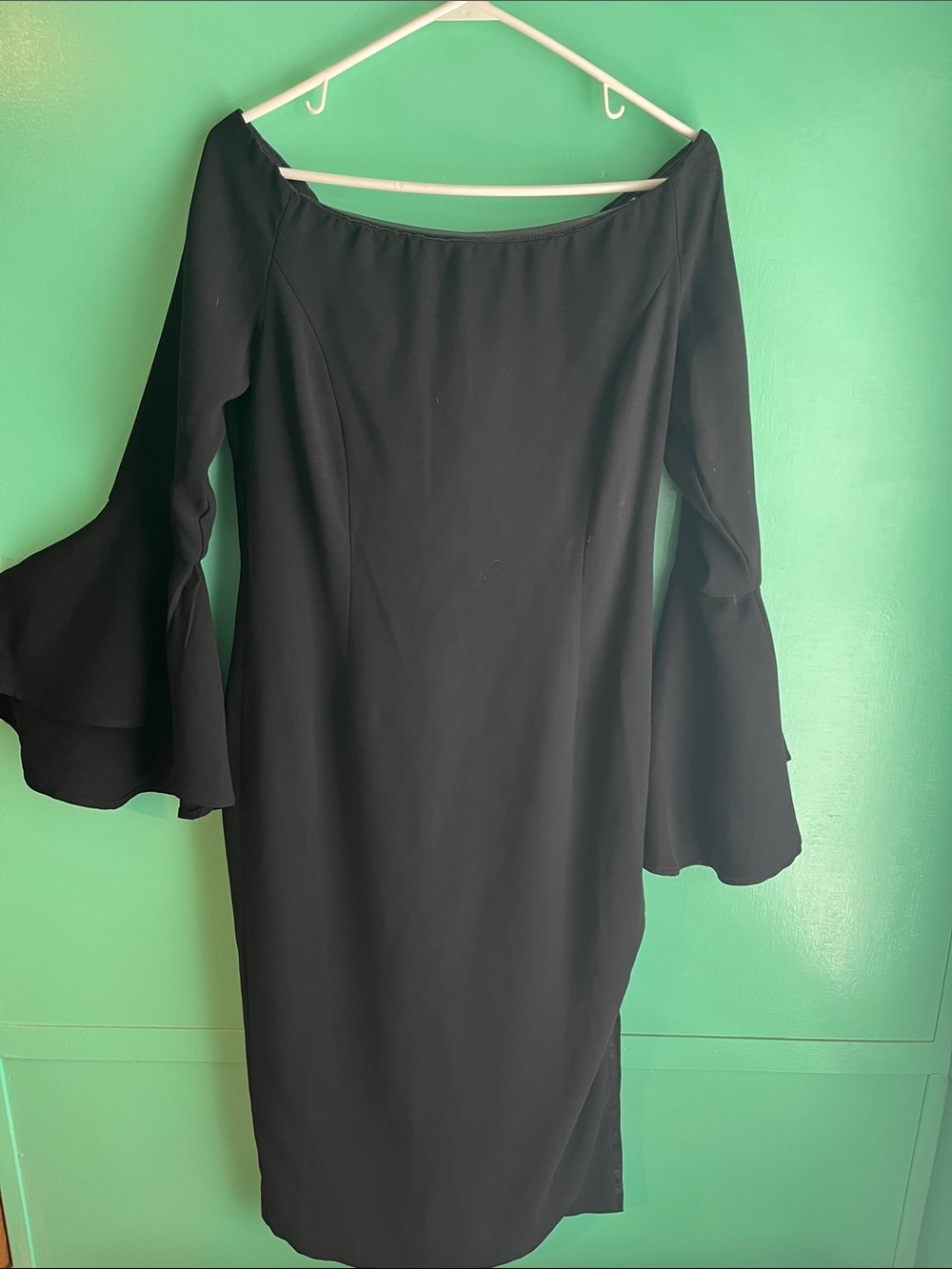Bardot Black Off-Shoulder Bell-Sleeve Midi Dress
